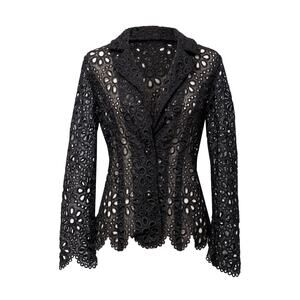 Berek Women's Black Lace Brazer Size XL Scalloped Long Sleeve Summer NWT